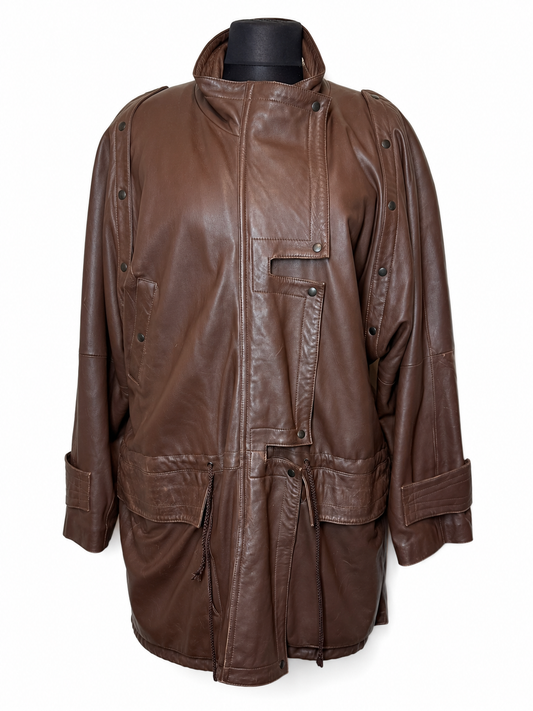 Vintage Echtleder Mantel Braun Damen L Lederjacke Longjacke 80s 90s