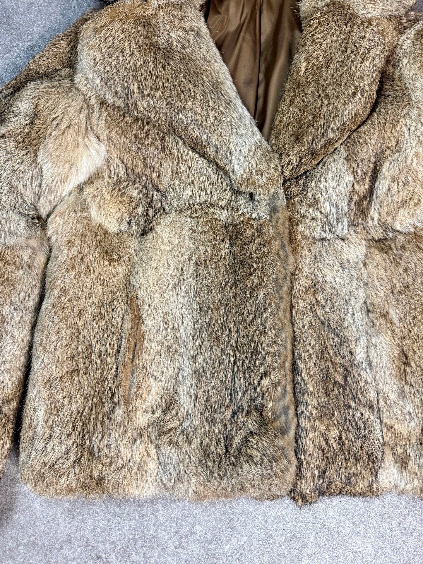 Vintage Kaninchen Pelzjacke Echtpelz Damen Grau Braun HEKA Gr. 38 Rabbit Fur Jacket