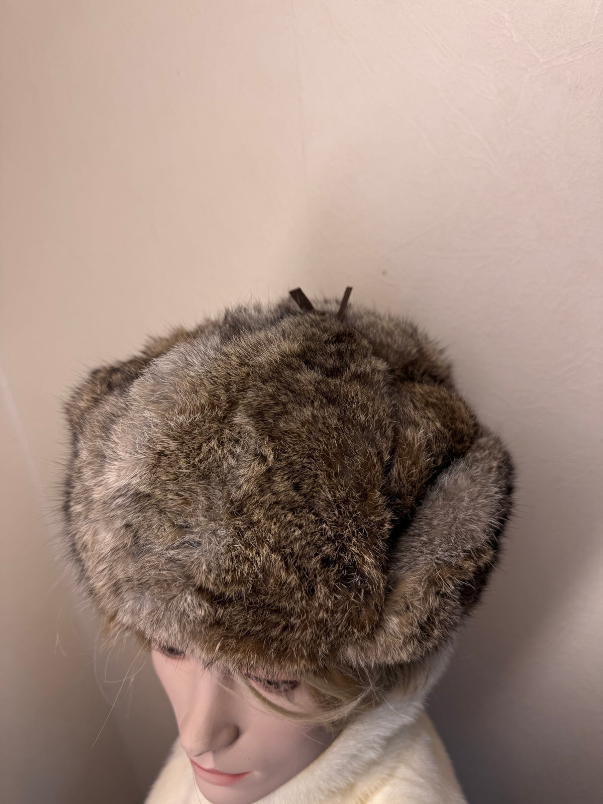 Vintage Kaninchenfell Ushanka Wintermütze Echtpelz Braun Russische Pelzmütze Unisex Trapper Hat