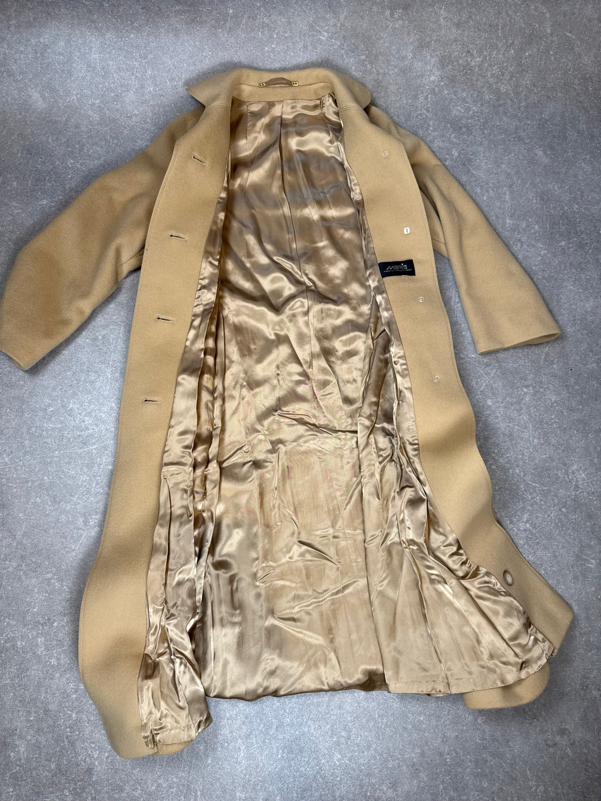 Maris Damen Mantel Beige Camel Wollmantel Lang Vintage Klassisch Gr 42