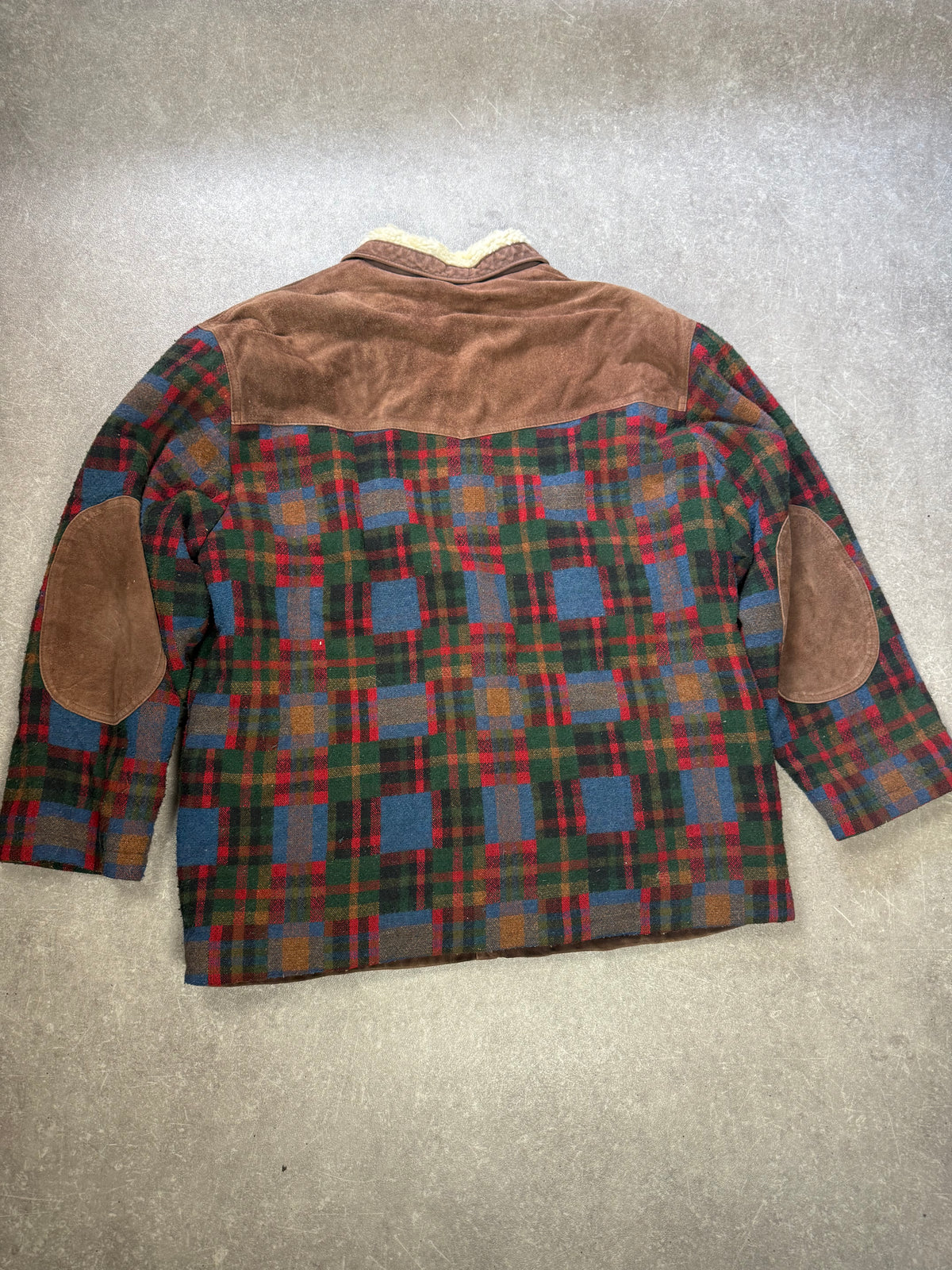 Vintage Lammfelljacke Gr. 48 Karojacke Echtleder Wolle Teddyfutter Oversize