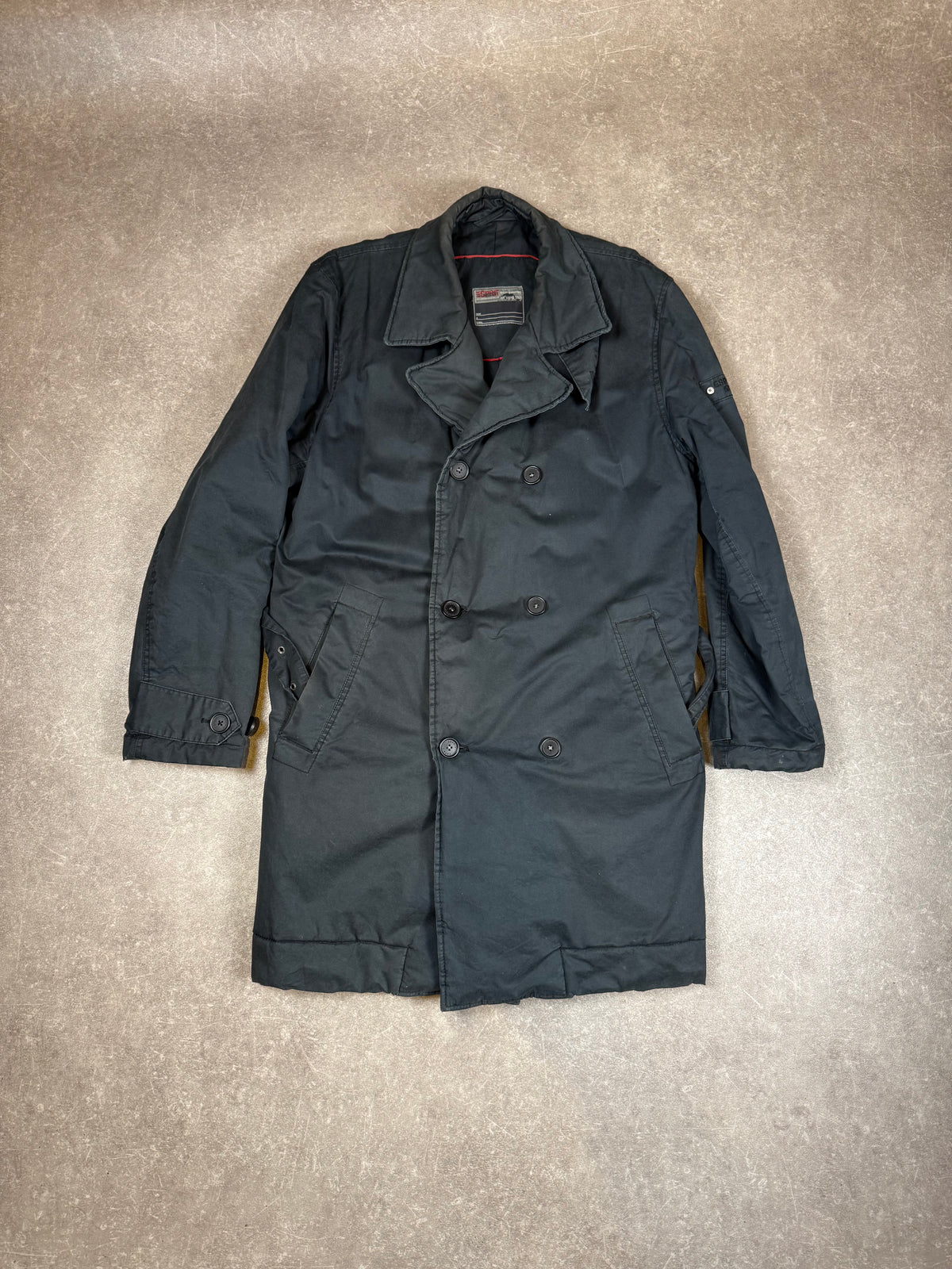 Esprit Active Terrain Herren Trenchcoat Schwarz Doppelreiher Vintage Military Mantel