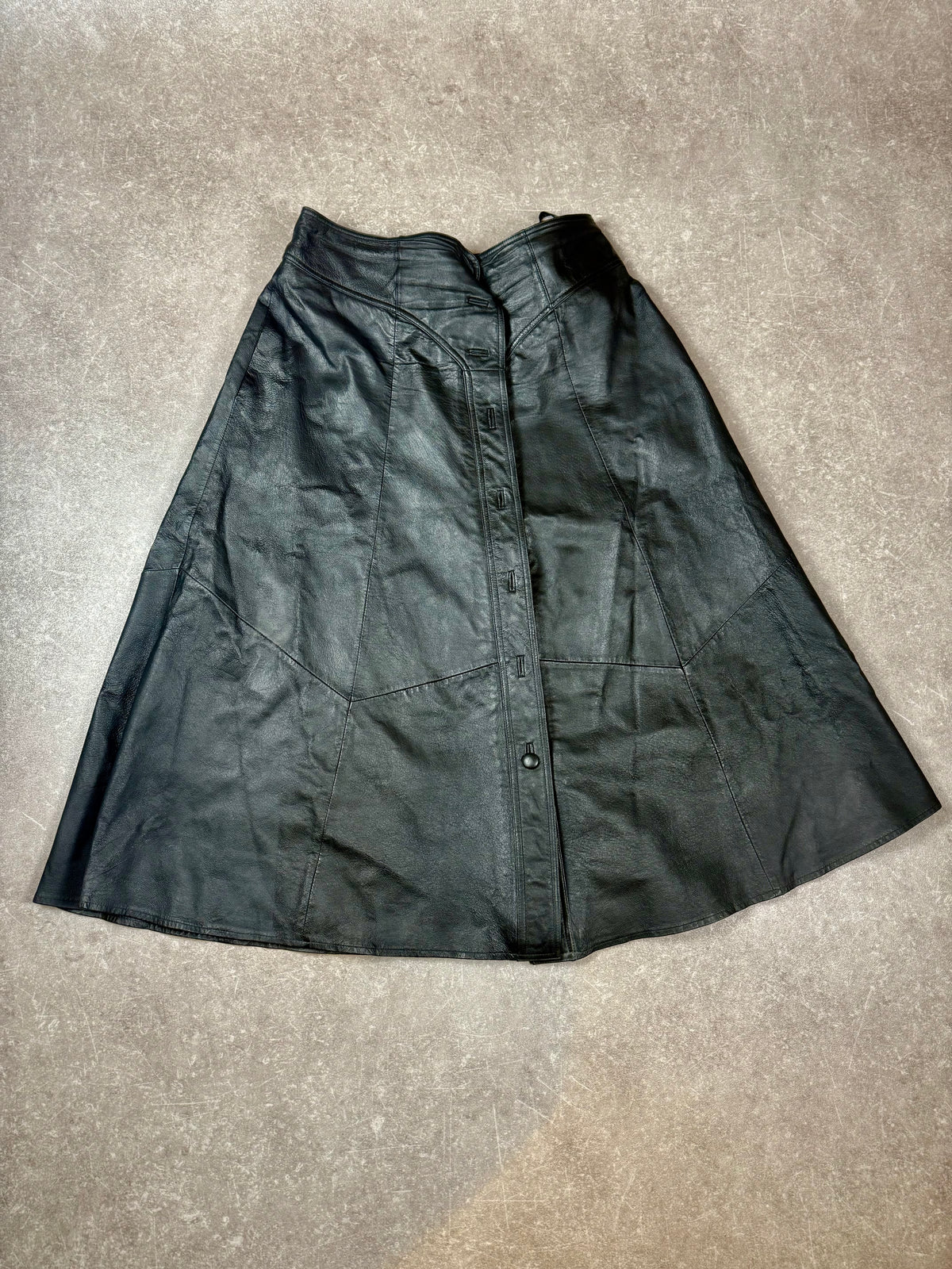 Vintage Damen Lederrock Schwarz Gr. 46 Echtleder A-Linie Lang