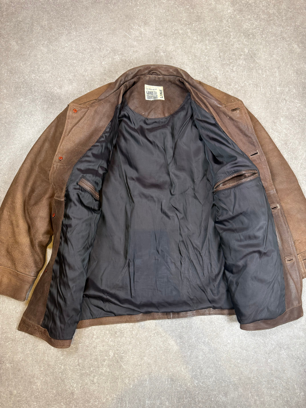 Vintage Globe Trotter Lederjacke Braun Oversize Herren Echtleder