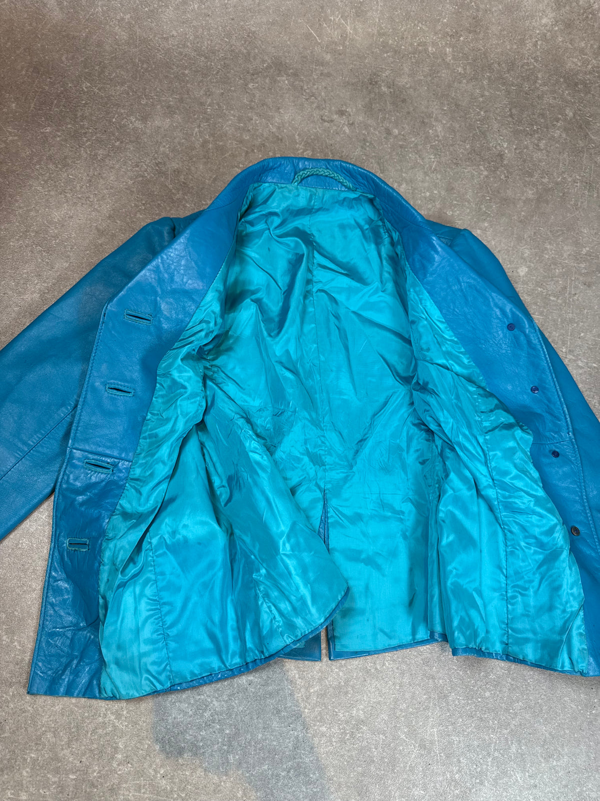 Vintage Lederjacke Damen Blau Türkis Echtleder 70er 80er Blazer Jacke S M