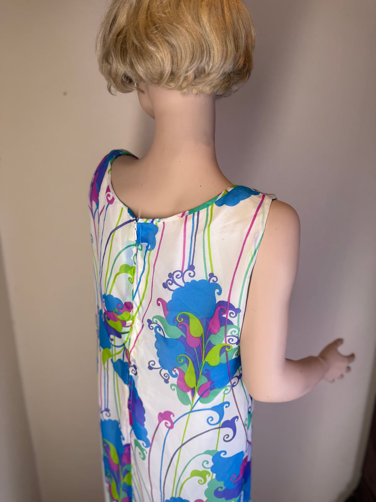 Vintage Damen Maxikleid 70er/80er – Buntes Blumenmuster Psychedelic
