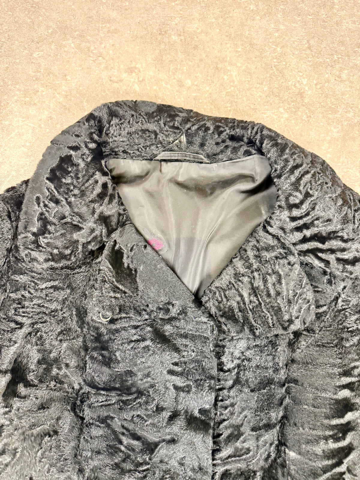 Vintage Persianer Pelzmantel Karakul Lammfell Schwarz Damen Echtpelz Gr. M-L