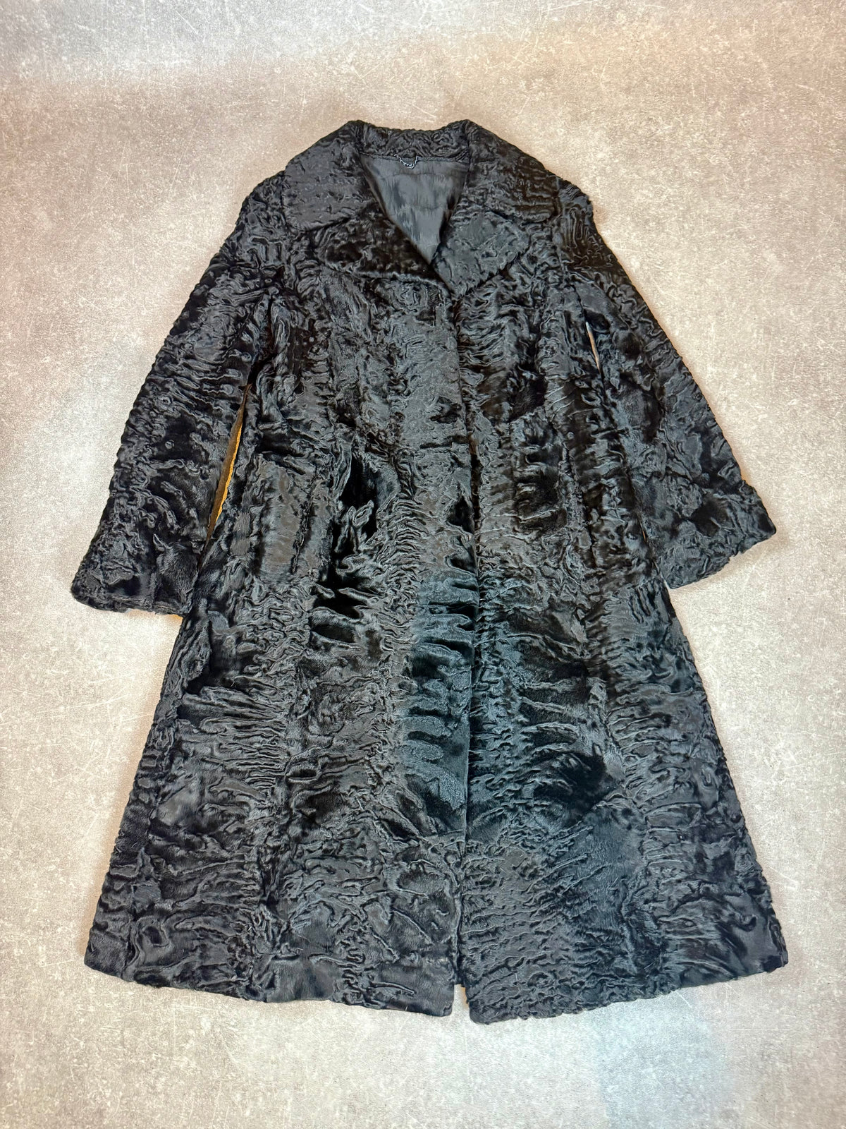 Vintage Swakara Persianer Pelzmantel Schwarz Karakul Lammfell Damen Echtpelz Mantel M