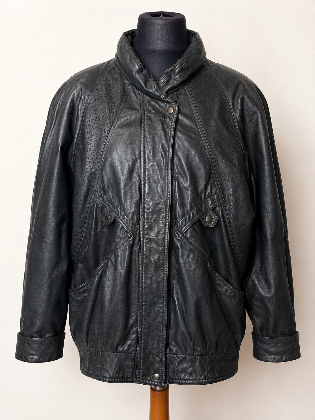 Vintage Lederjacke Echtleder Schwarz Übergangsjacke 80er 90er Oversize Gr 42 44