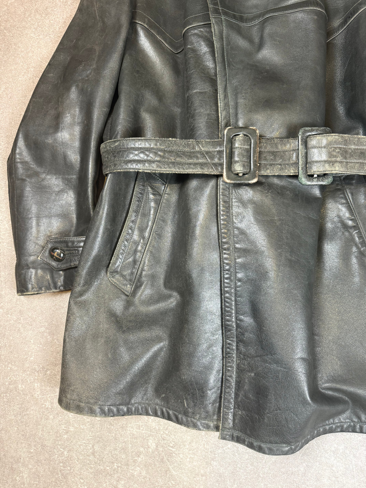 Vintage Shiva Leder Mantel Schwarz Echtleder Gürtel Motorrad Biker 70er 80er