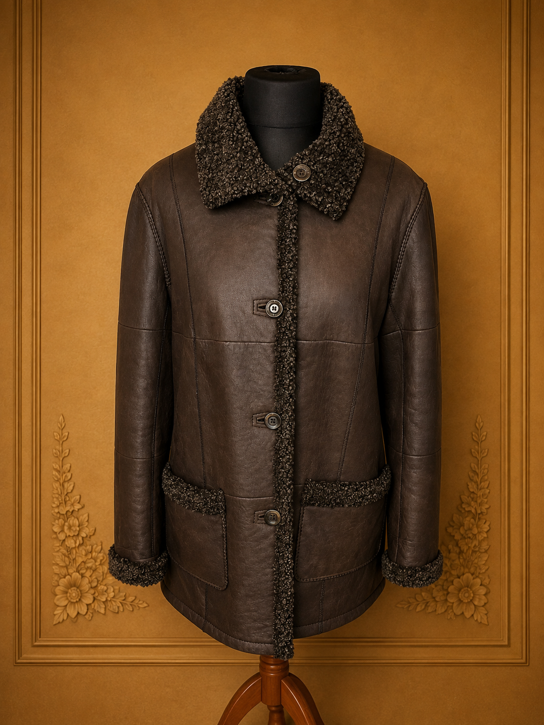 CHRIST Vintage Damen Lammfelljacke Braun – Echtleder Shearling Felljacke