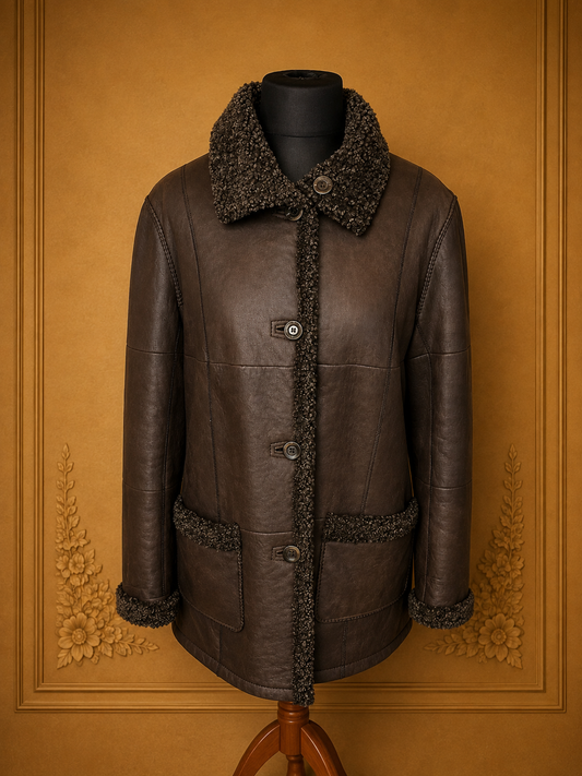 CHRIST Vintage Damen Lammfelljacke Braun – Echtleder Shearling Felljacke