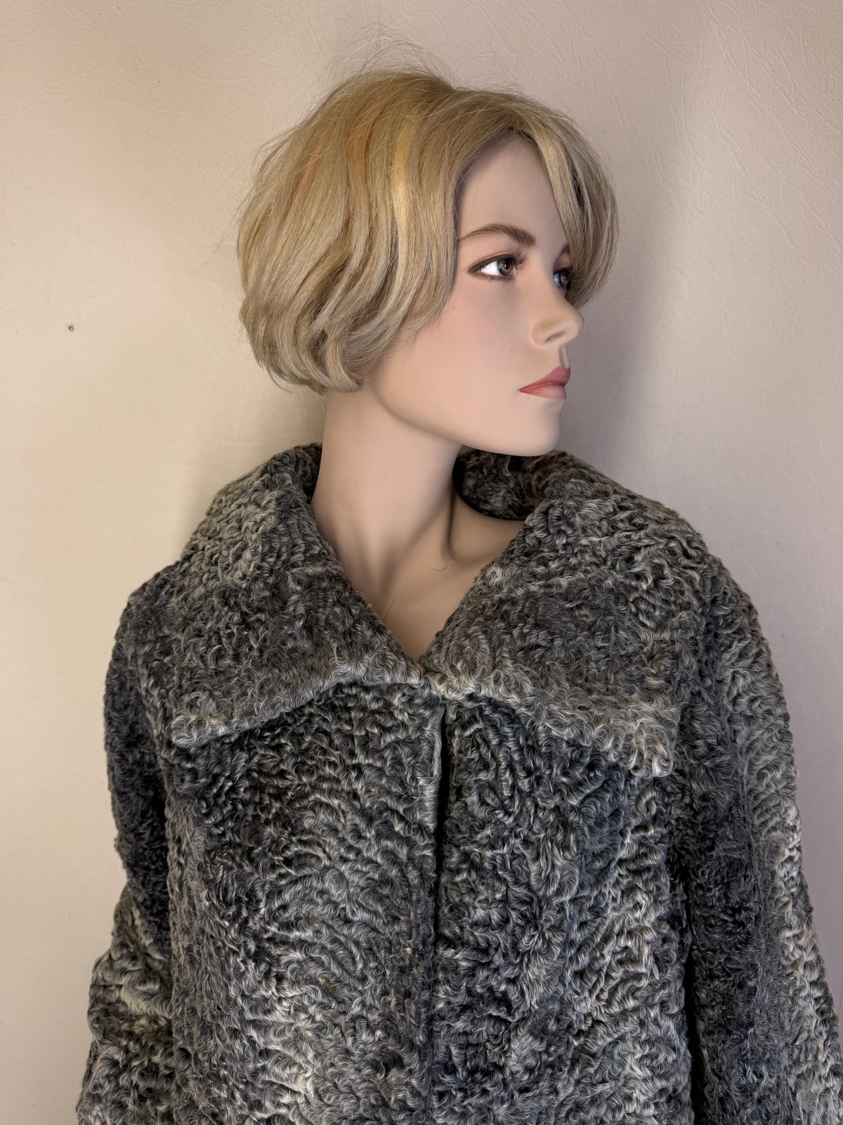 Vintage Persianer Pelzmantel Damen Grau Schwarz