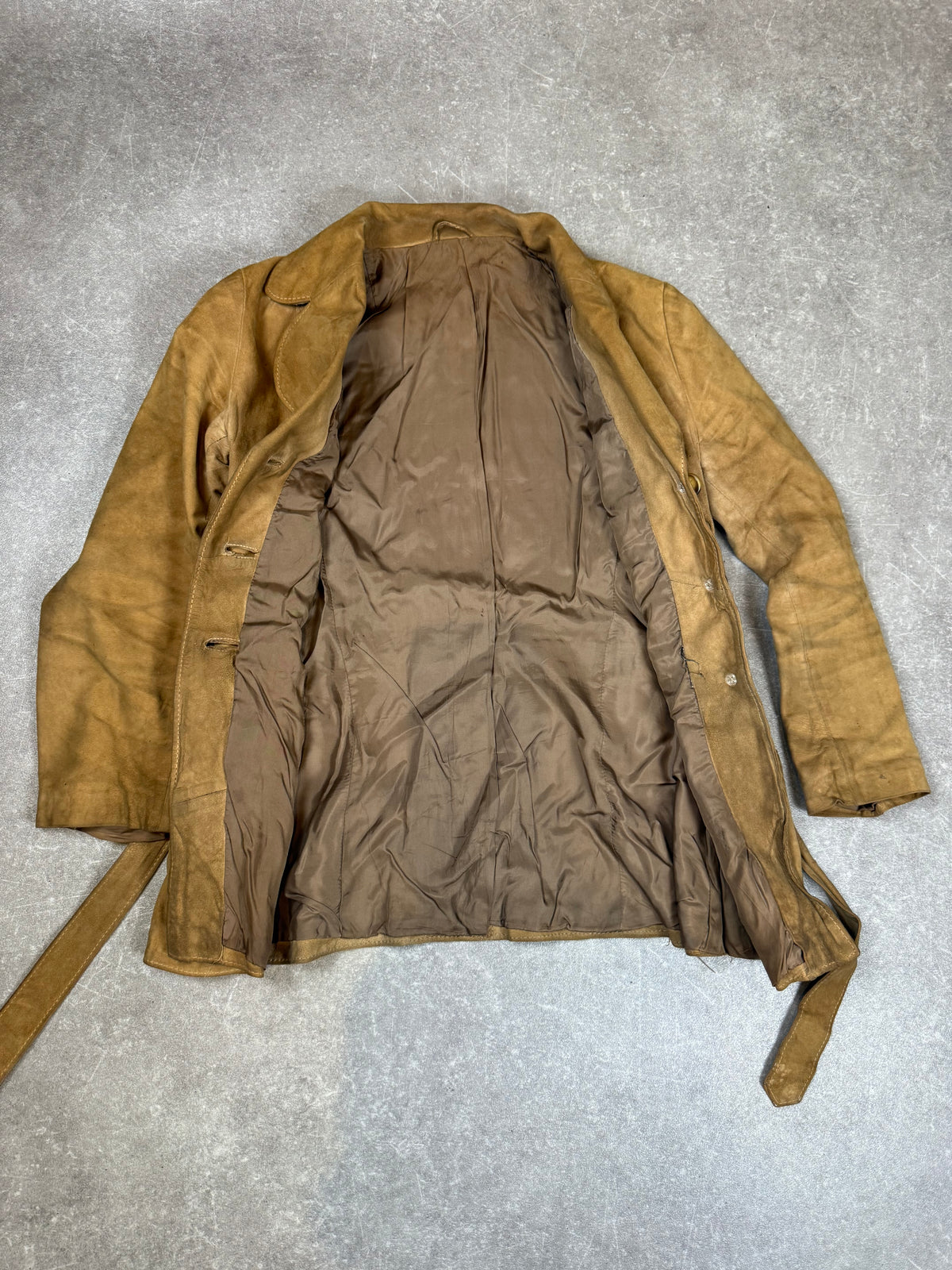 Vintage Damen Wildlederjacke Braun Cognac 70er Jahre Tailliert mit Gürtel