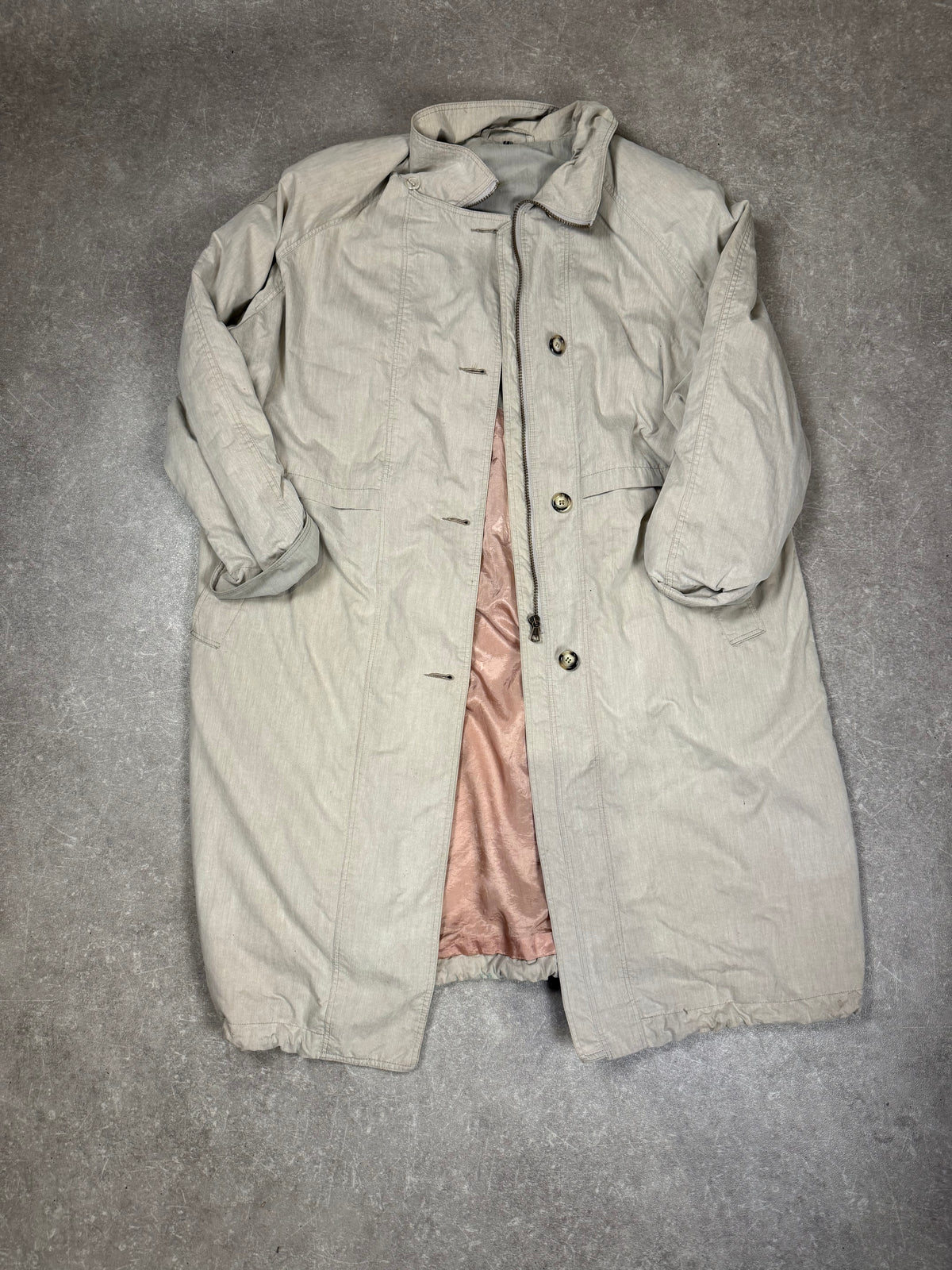 Vintage TRADEZ Damen Mantel Gr. 38 Beige Grau Stehkragen Longcoat
