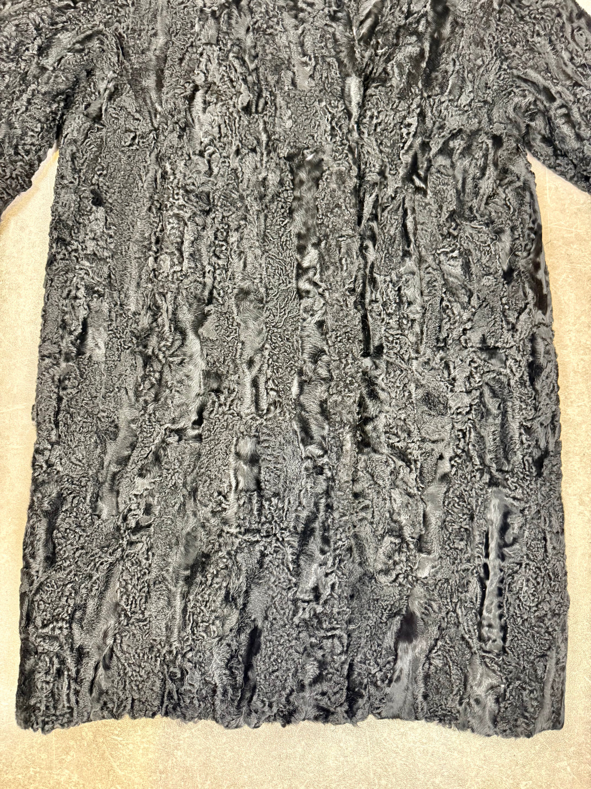 Vintage Persianer Pelzmantel Schwarz Karakul Lammfell Damen Echtpelz Gr. M/L