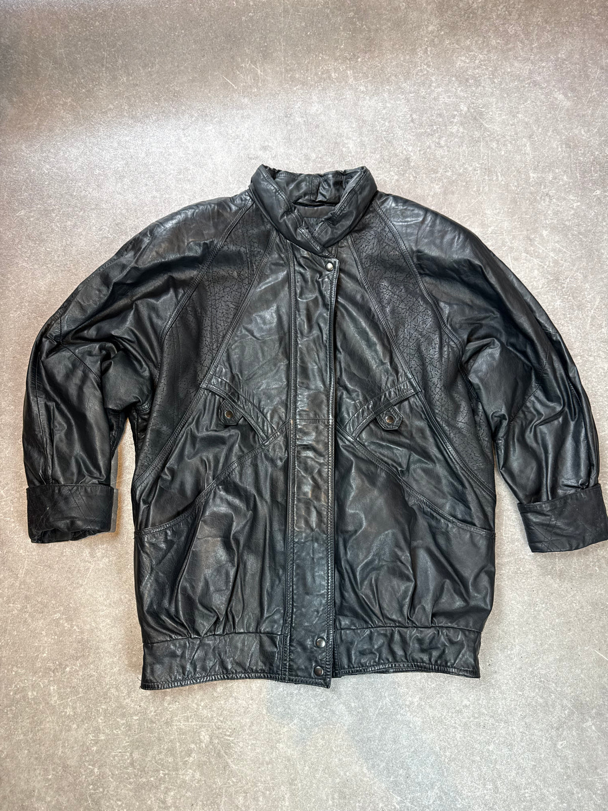 Vintage Lederjacke Echtleder Schwarz Übergangsjacke 80er 90er Oversize Gr 42 44