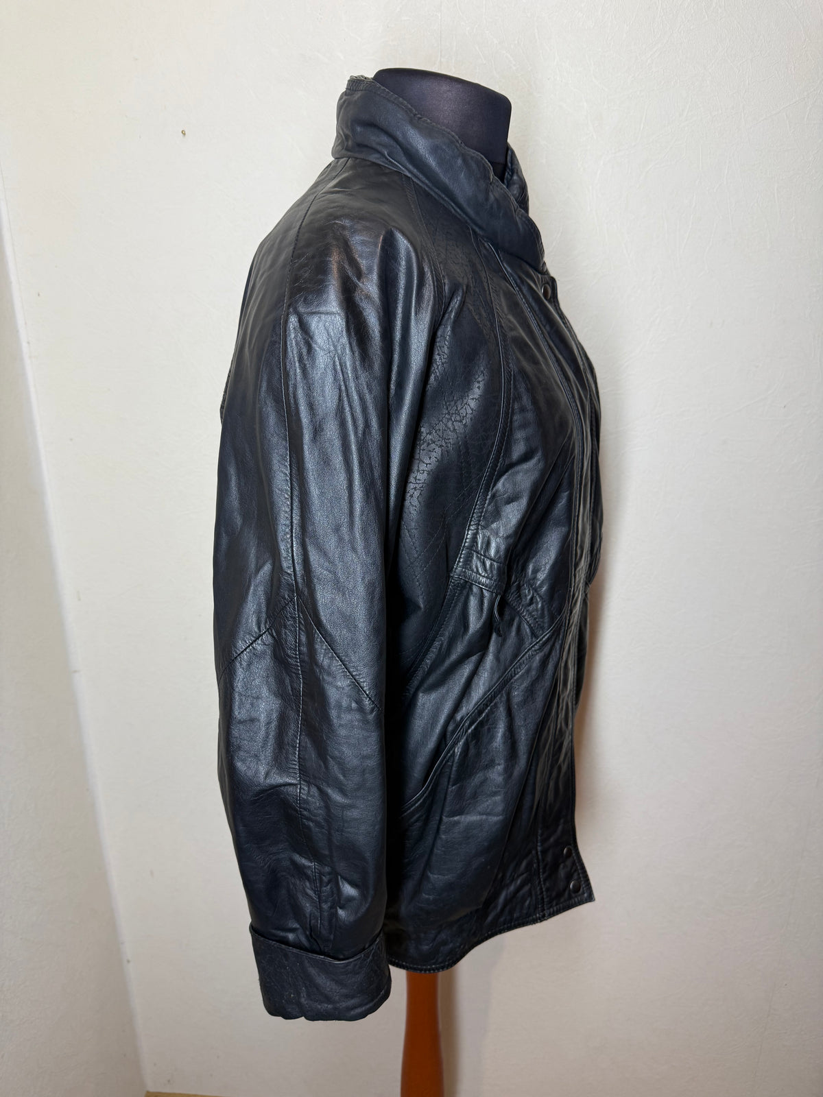 Vintage Lederjacke Echtleder Schwarz Übergangsjacke 80er 90er Oversize Gr 42 44