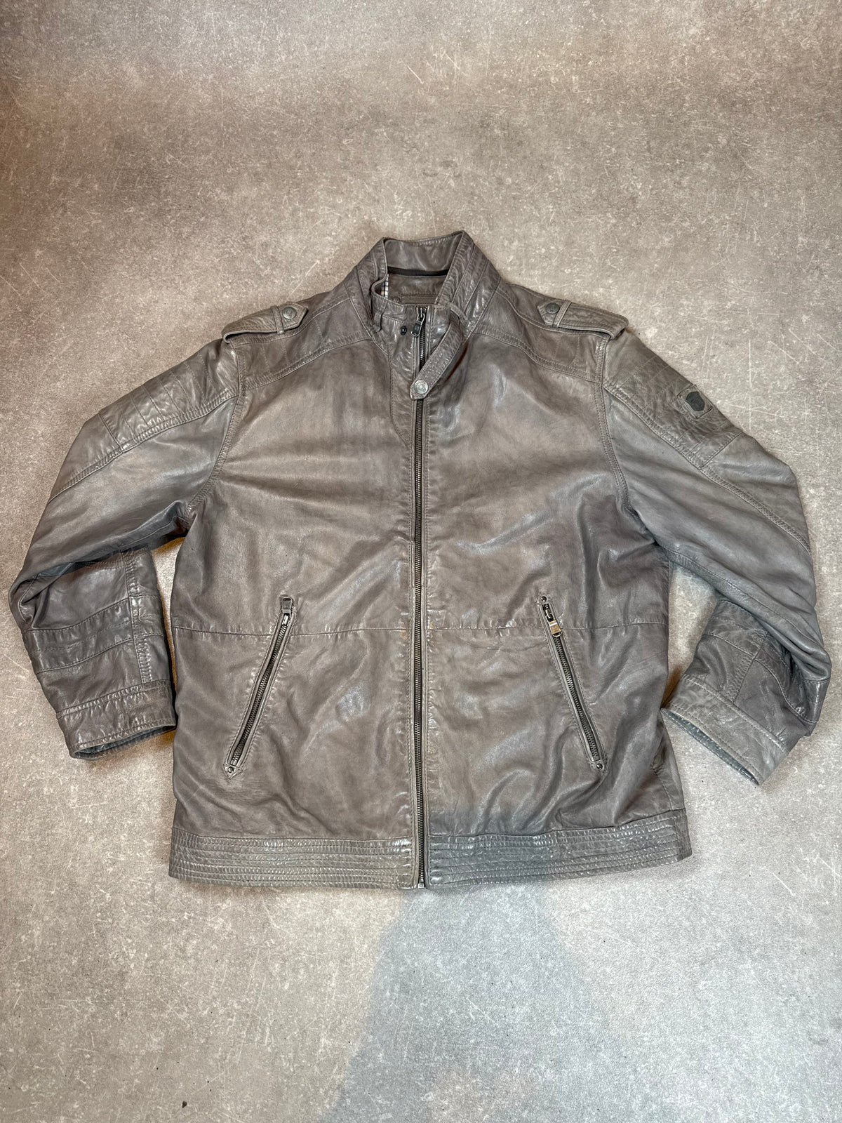 Engbers Lederjacke Herren Gr. 52 Grau Lamm Nappa Biker Übergangsjacke Echtleder