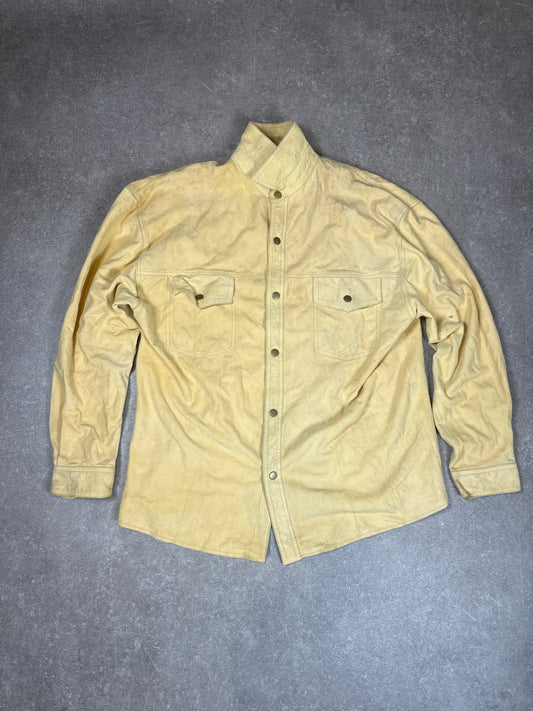 Vintage Wildleder Lederhemd Herren Beige Western Workwear Lederjacke XL