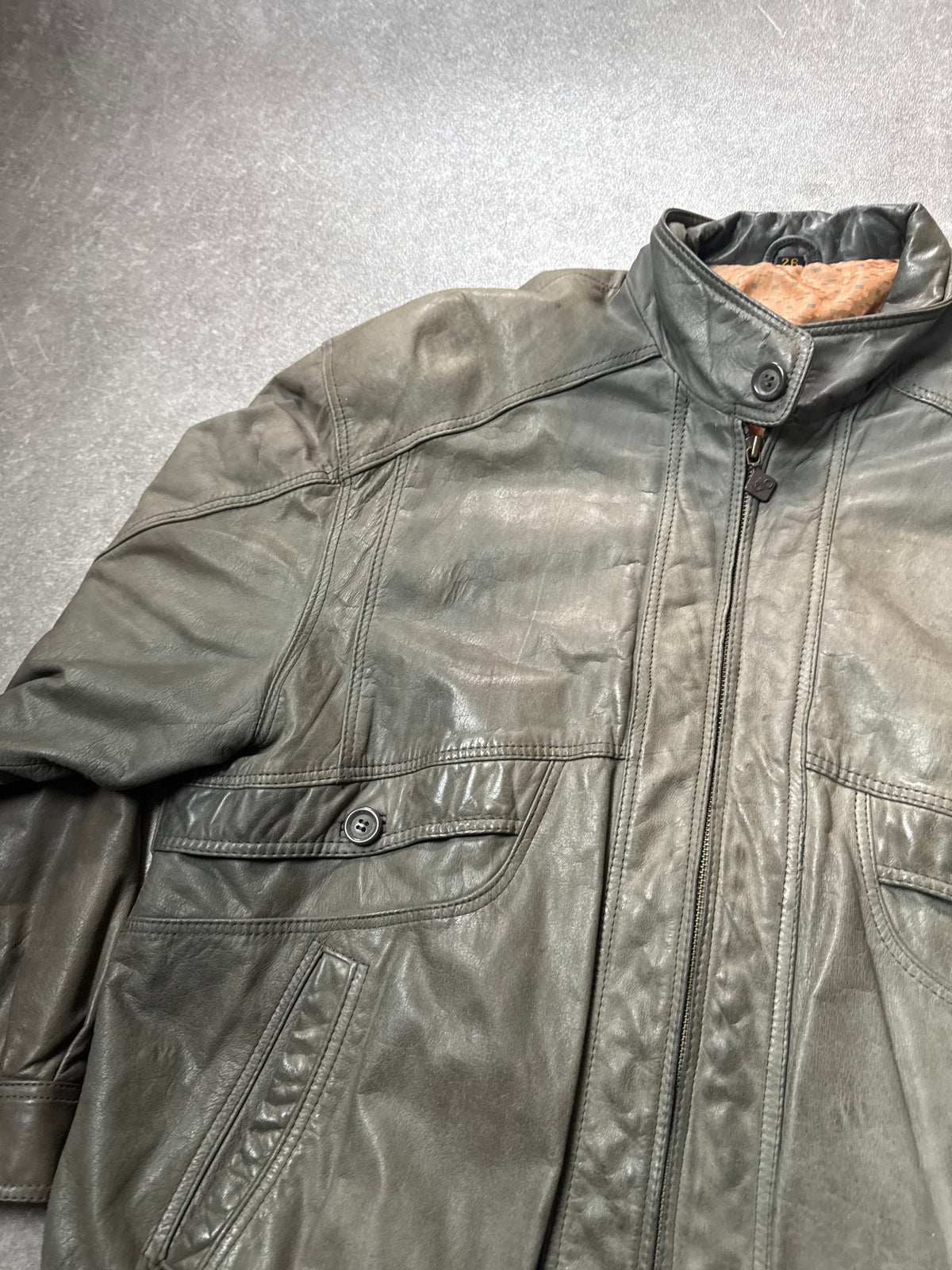 Vintage Italo Lederjacke Herren M Olivgrau Echtleder Blouson Bomberjacke