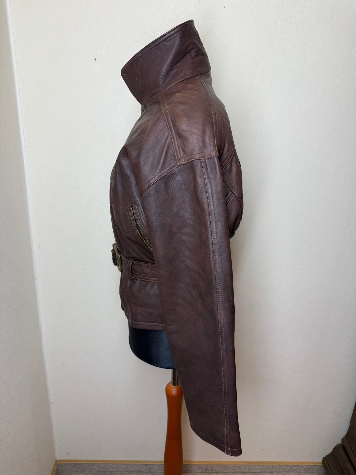 Maddox Lederjacke Damen Braun Gr 46 Echtleder Bikerjacke Jacke mit Gürtel Vintage