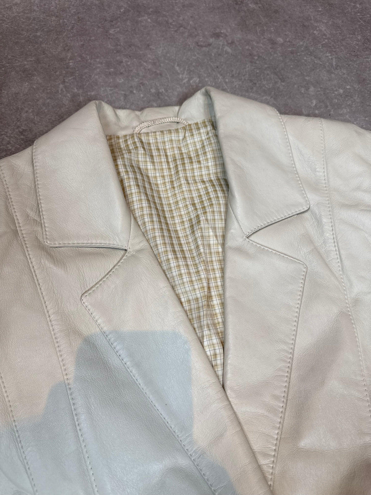 Vintage Lederblazer Damen Creme Weiß Echtleder Oversized 80s 90s Jacke M