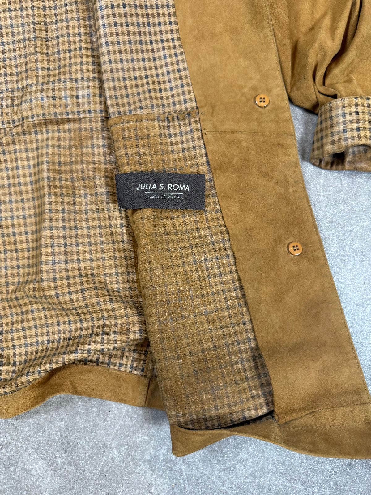 Vintage Velourslederjacke Cognac – Julia S. Roma Damen Ledermantel