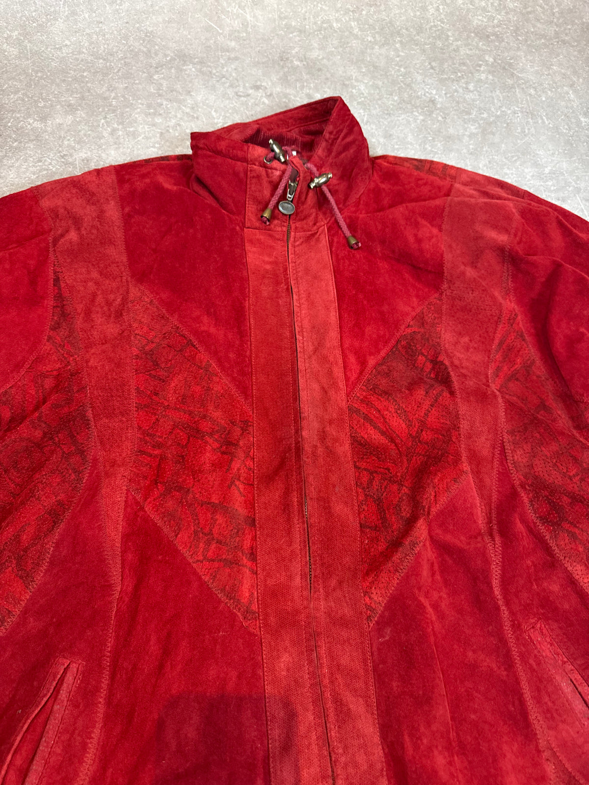 Vintage Lederjacke Rot Gr. 48 Echtleder Oversize Übergangsjacke Wildleder Look