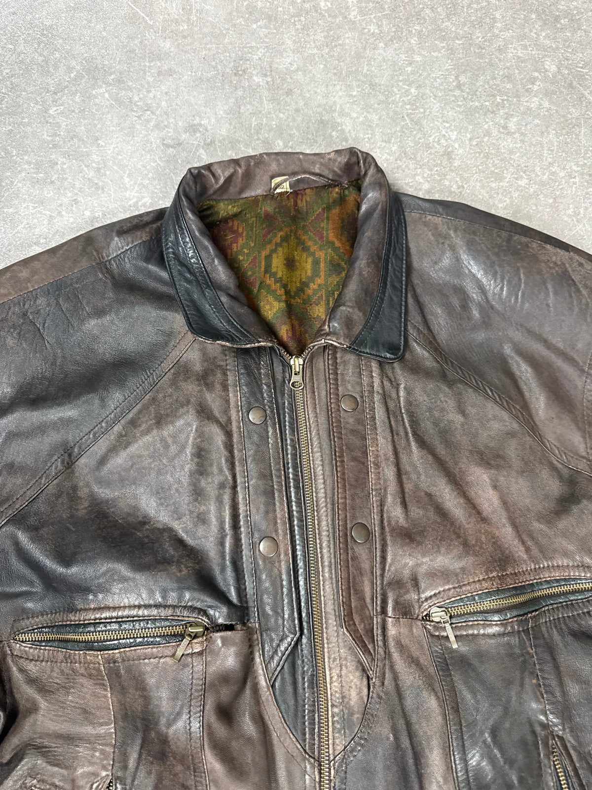Vintage Lederjacke Braun Herren Gr. 52 Echtleder Bomberjacke Oversize 80er 90er