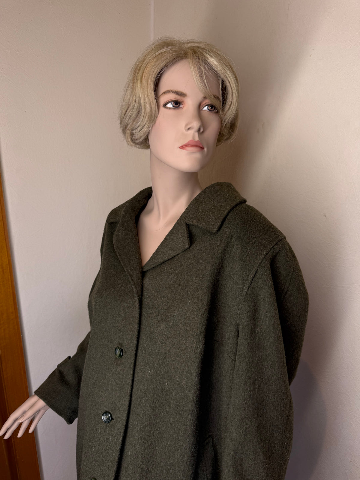 Vintage Damen Lodenmantel Wollmantel Grün – 63% Wolle Oversize Mantel Lang