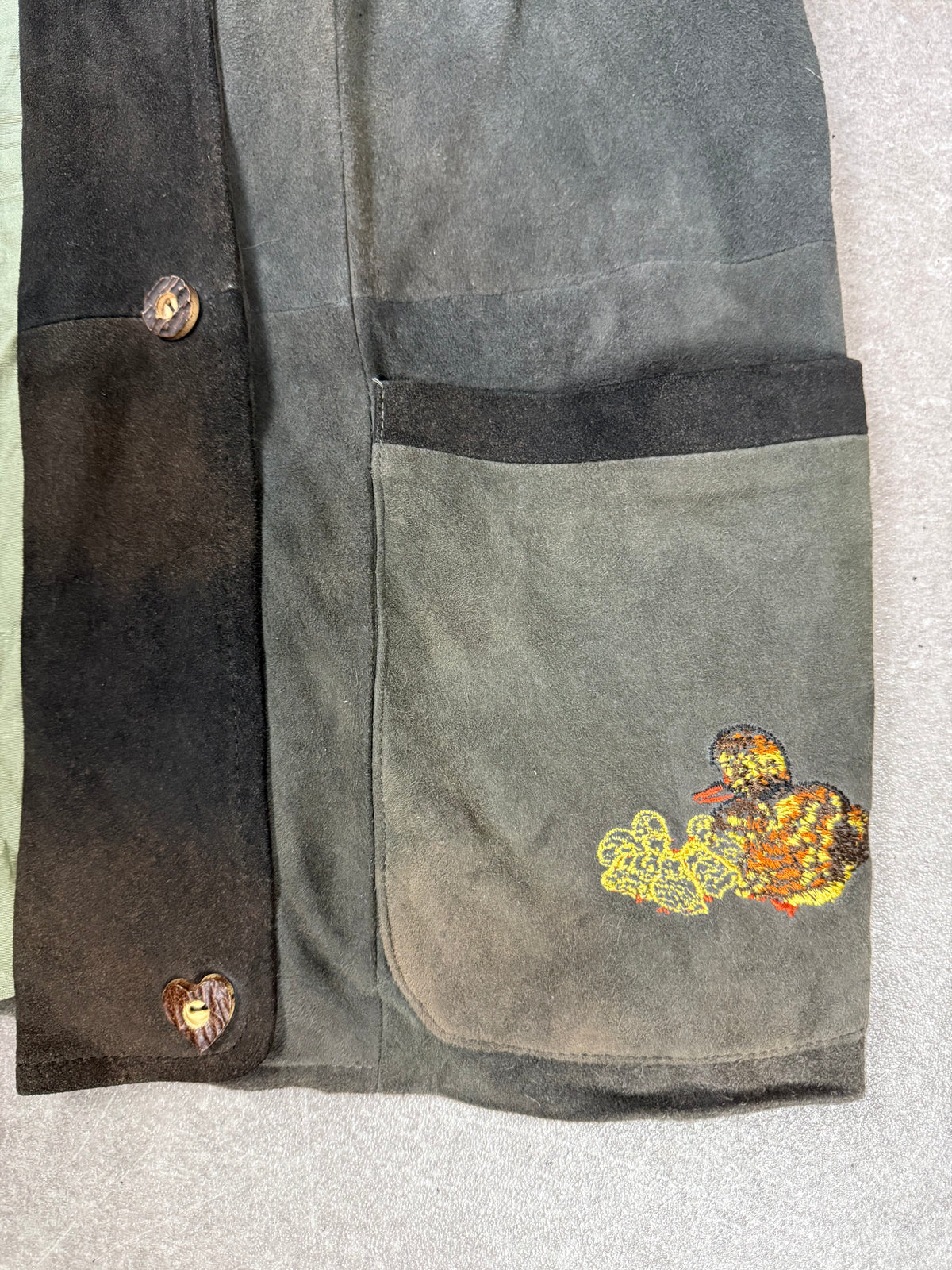 Alba Moda Trachten Lederjacke Gr. 40 Dunkelgrün Wildleder Stickerei Vintage