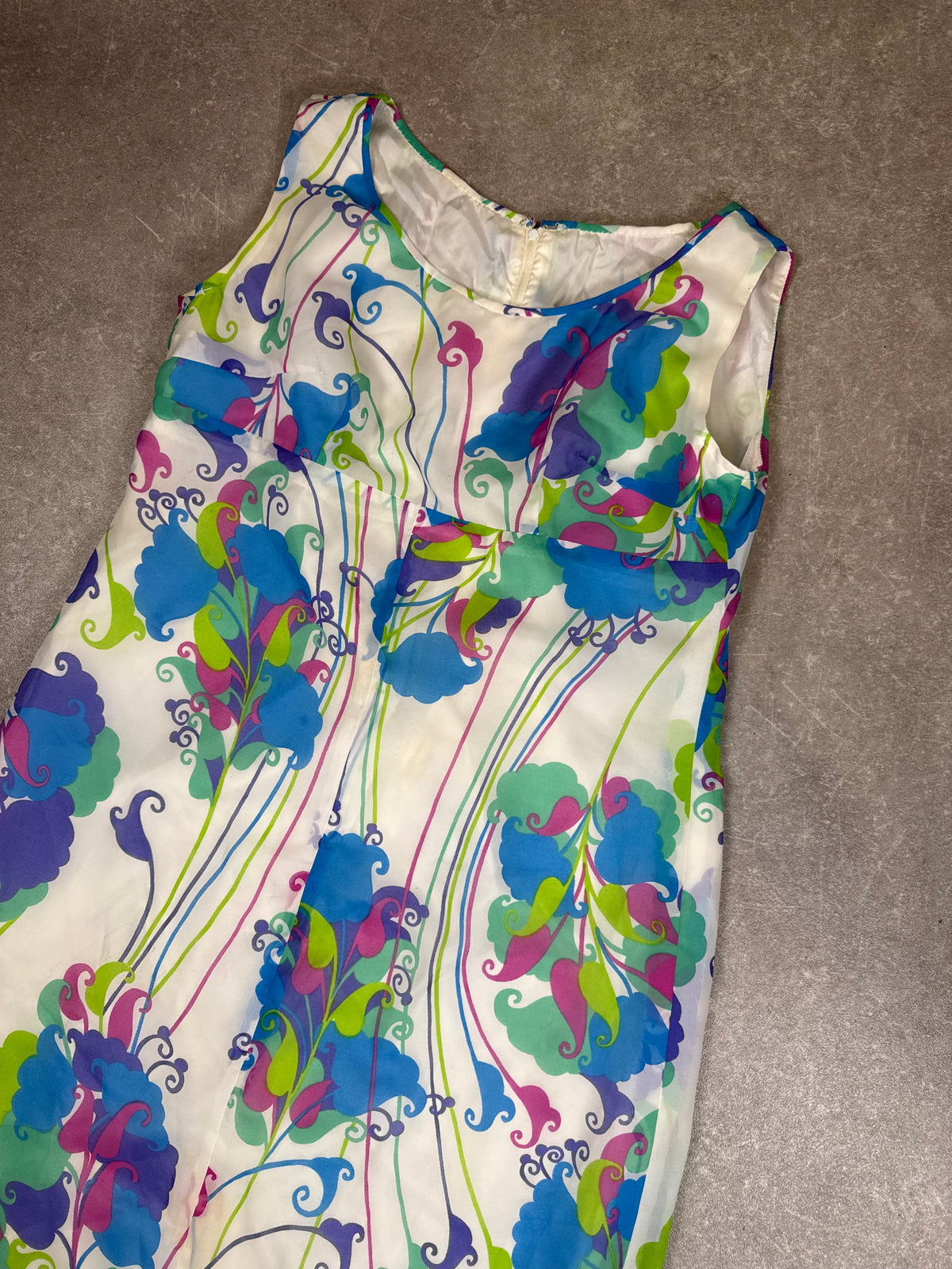 Vintage Damen Maxikleid 70er/80er – Buntes Blumenmuster Psychedelic