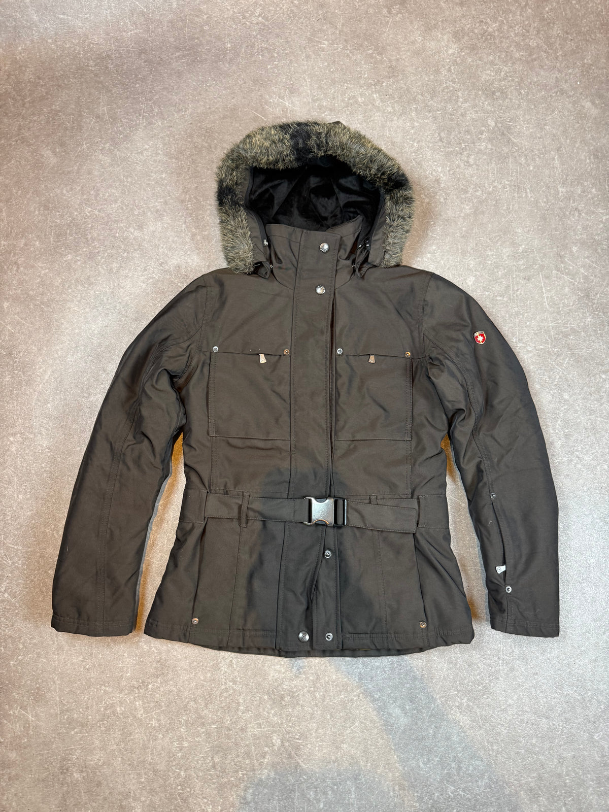 Wellensteyn Argentine Damen Winterjacke Parka XS Grau mit Kapuze & Gürtel