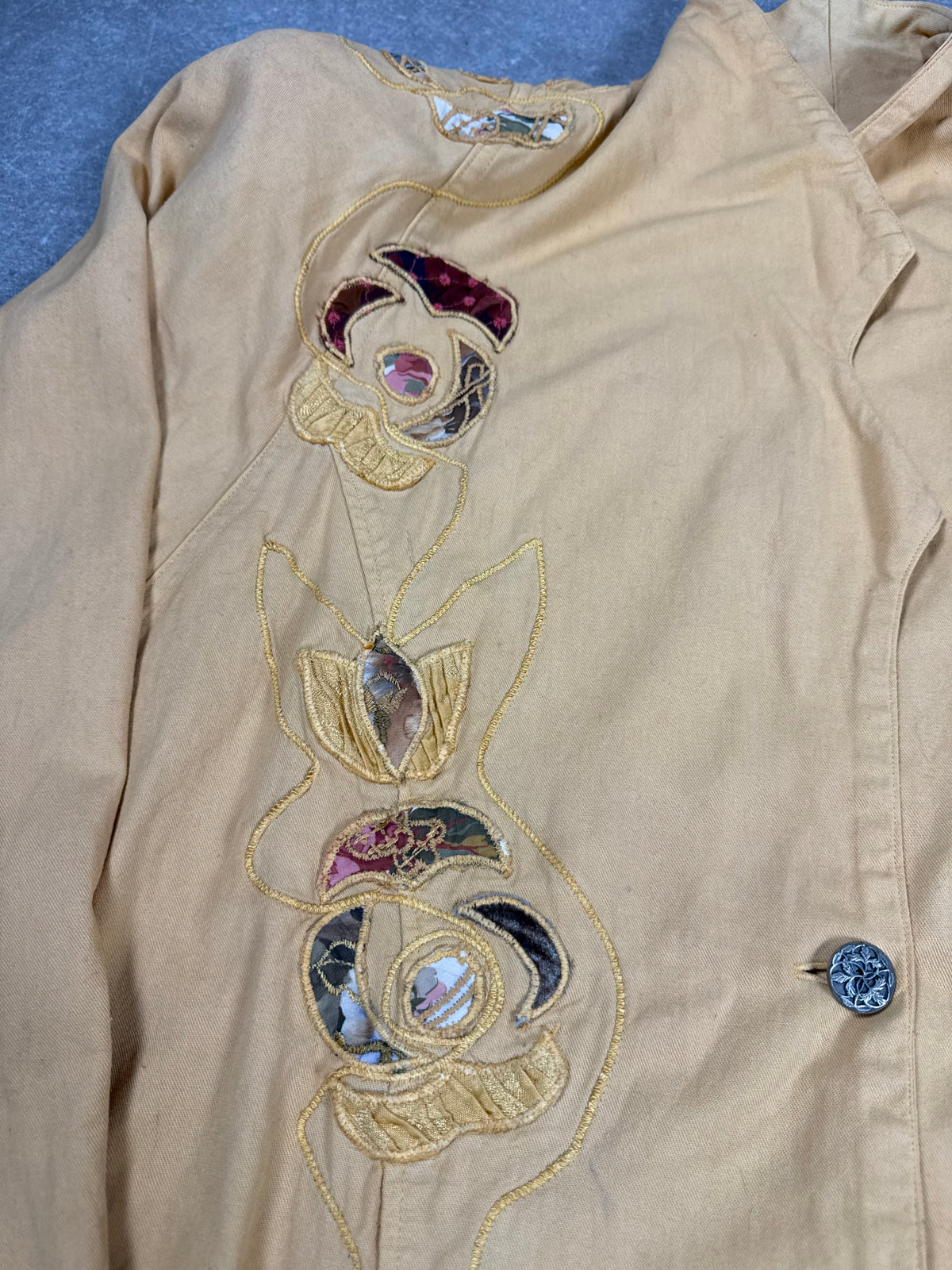 Vintage MARILU Italy Art Jacket Beige Floral Patchwork Embroidery 80s 90s