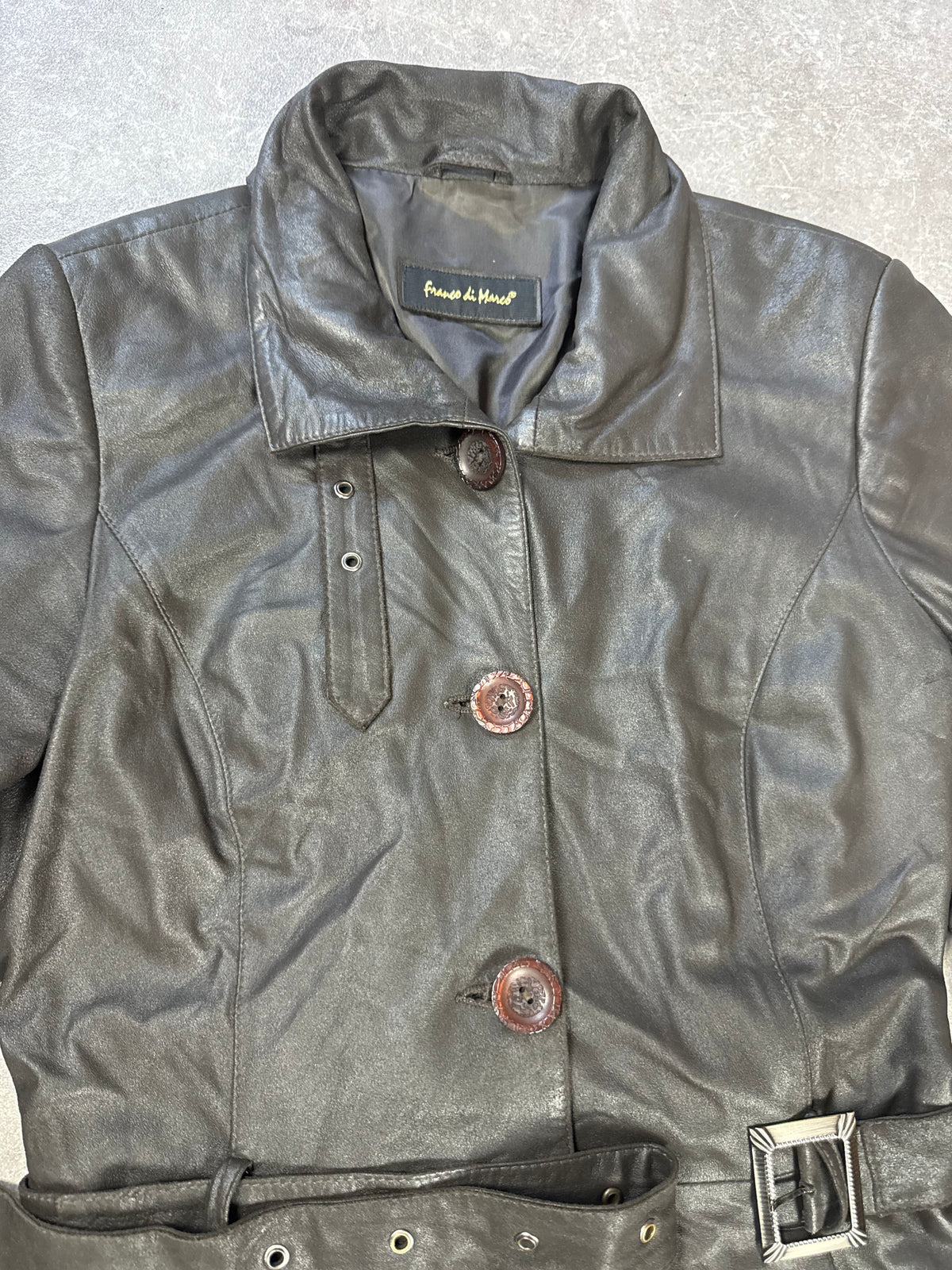 Franco di Marco Lederjacke Damen Gr. 42 Schwarz Echtleder Jacke mit Gürtel Vintage