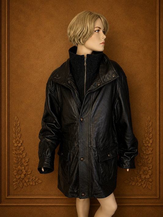 Vintage Herren Lederjacke Echtleder Schwarz mit herausnehmbarem Innenfutter – XL