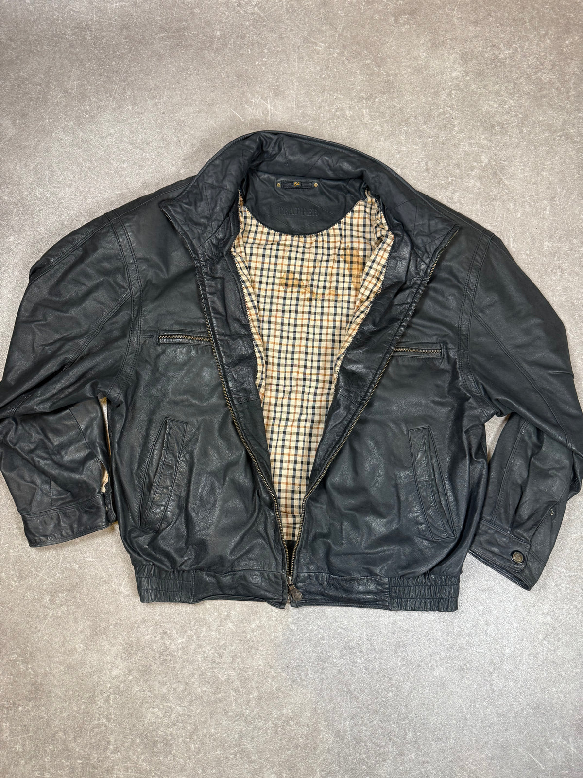 TRAPPER Vintage Herren Lederjacke Schwarz Gr. 54 Echtleder Blouson
