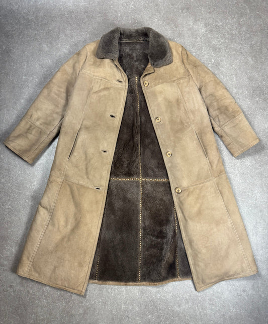 Vintage Damen Lammfellmantel Echtfell Shearling Beige Grau