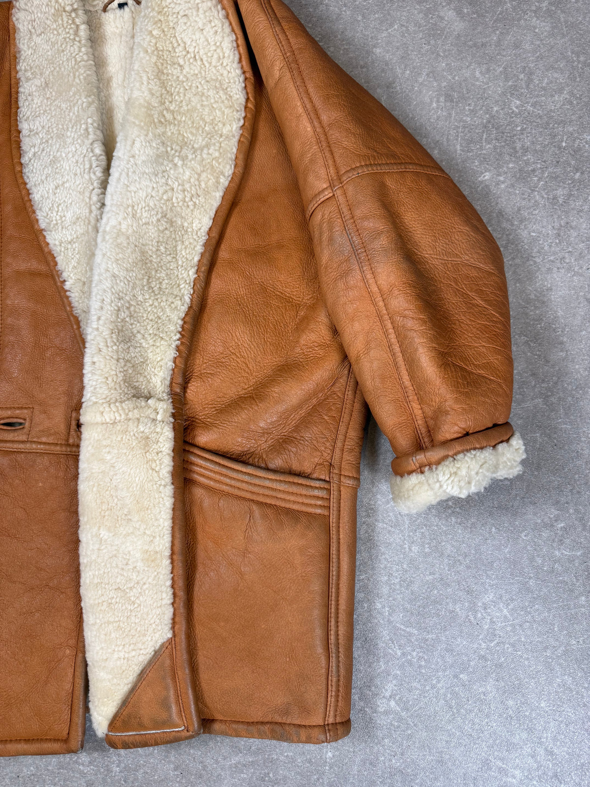 Vintage Lammfellmantel Braun – Echtleder Shearling Oversize Mantel