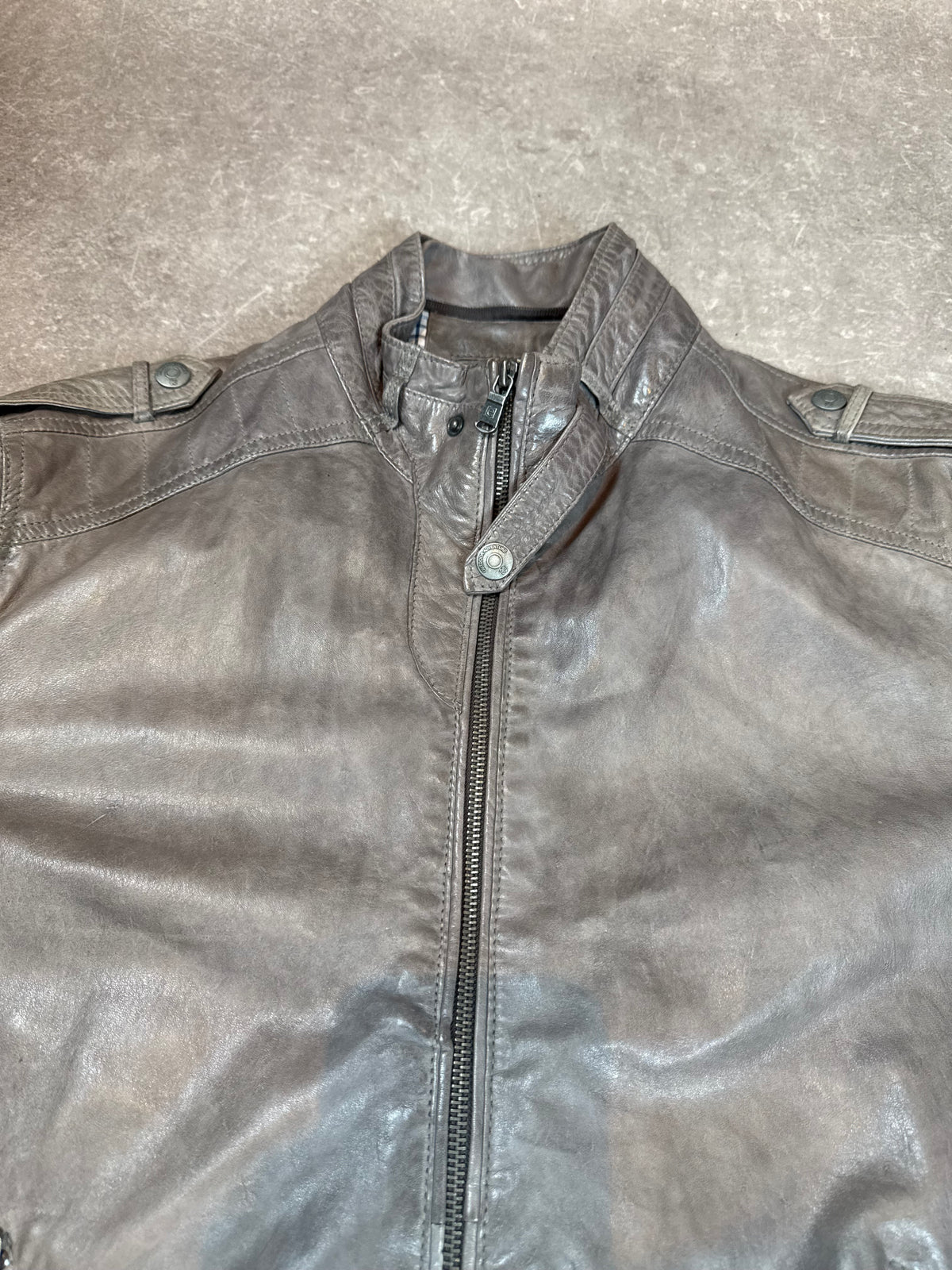 Engbers Lederjacke Herren Gr. 52 Grau Lamm Nappa Biker Übergangsjacke Echtleder