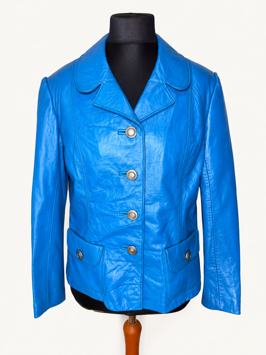 Vintage Lederjacke Damen Blau Türkis Echtleder 70er 80er Blazer Jacke S M
