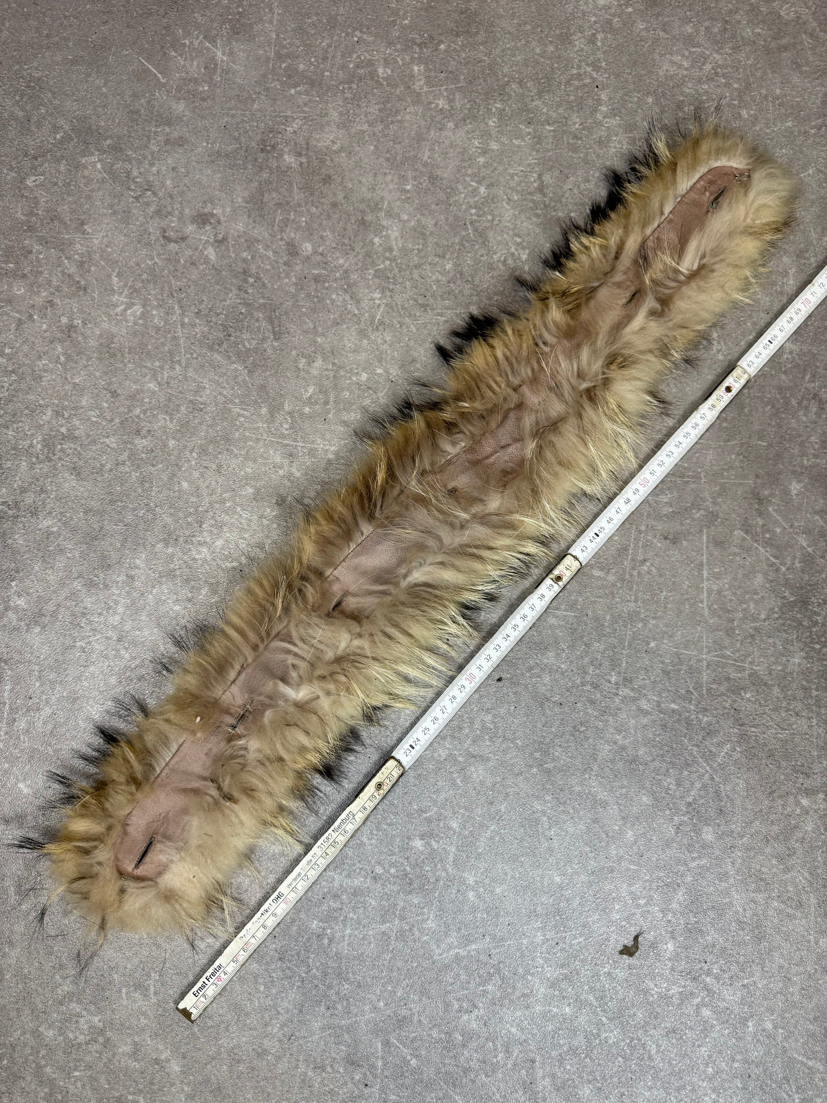 Vintage Echtfell Pelzkragen Langhaar Beige Gold Schwarz Fellkragen Stola ca. 75 cm
