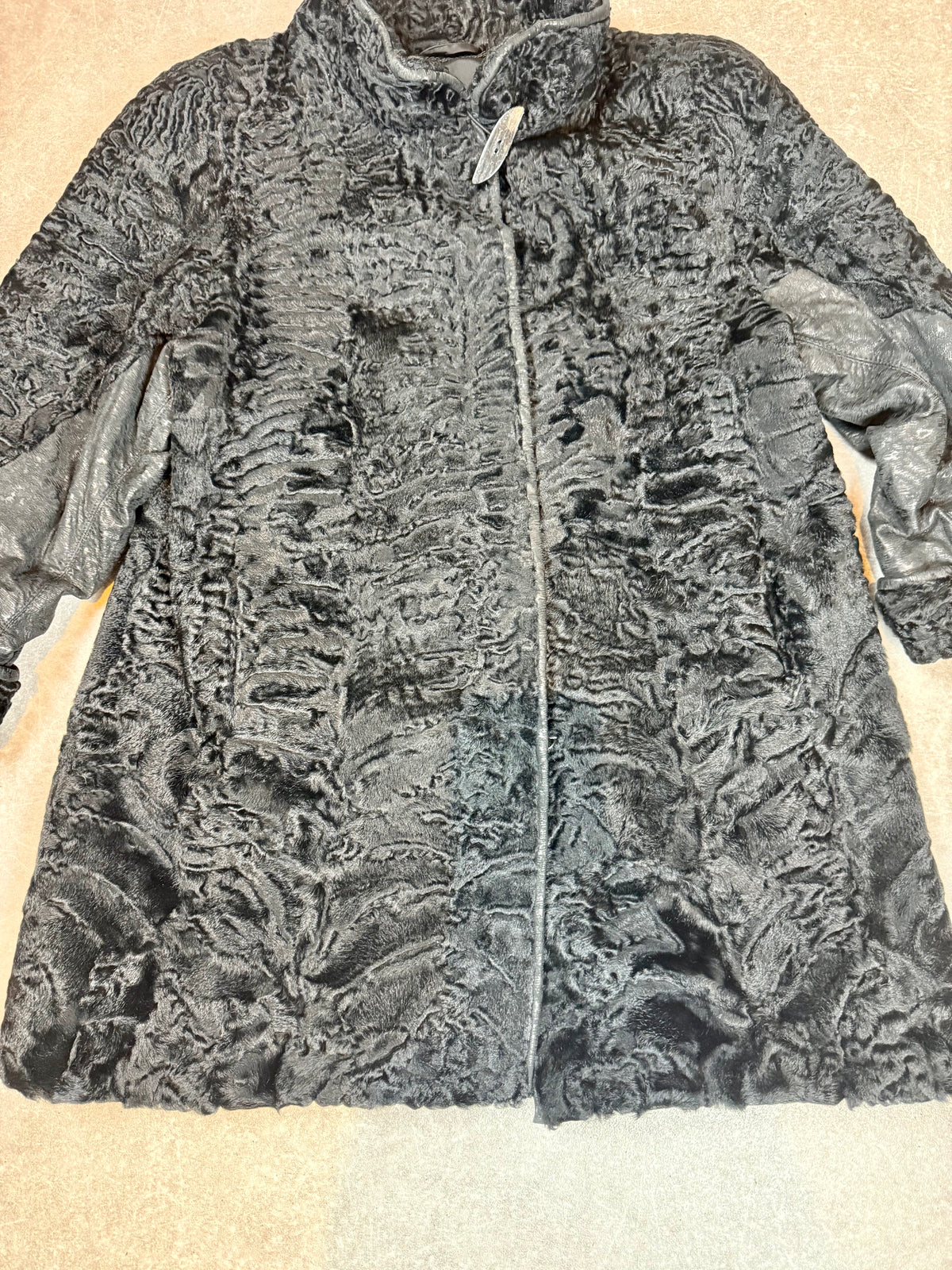 Vintage Persianer Pelzjacke Schwarz Karakul Lammfell Damen Echtpelz Leder Gr. M/L