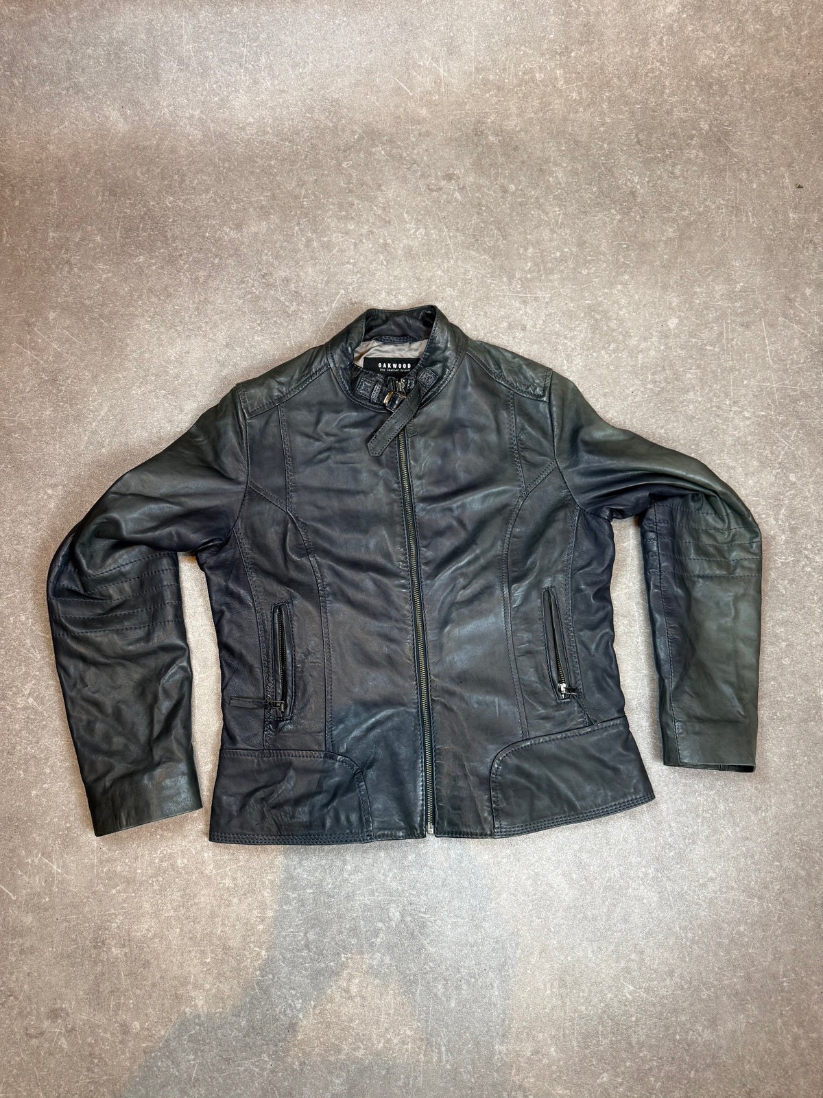 Oakwood Lederjacke S-M Grau Echtleder Biker Jacke Übergangsjacke