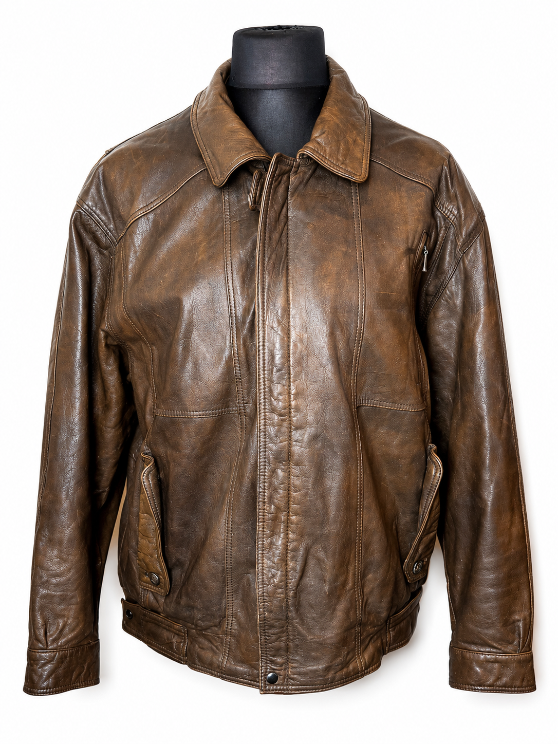 Vintage Lederjacke Herren Braun Echtleder Sportdress Blouson Jacke Gr 54 56 Oversize