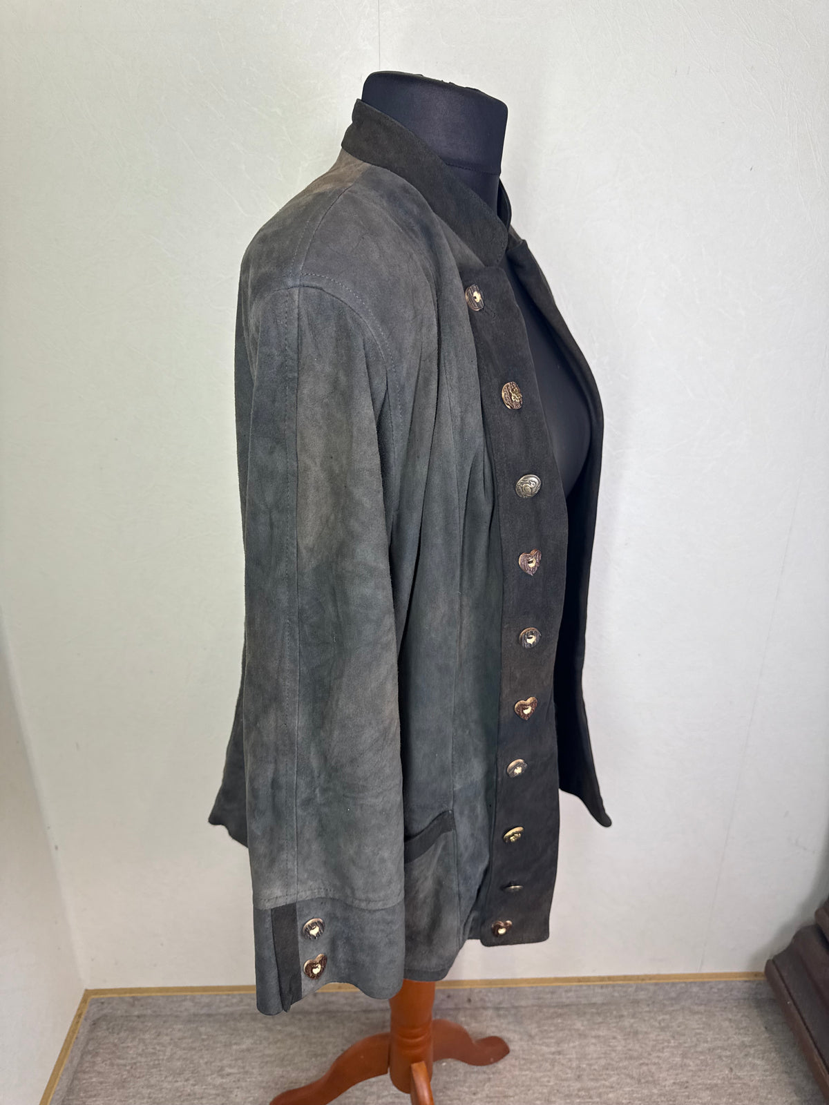 Alba Moda Trachten Lederjacke Gr. 40 Dunkelgrün Wildleder Stickerei Vintage