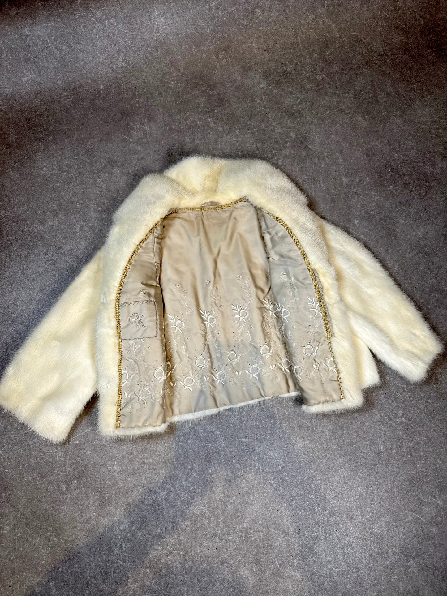 Vintage Nerzjacke Creme Weiß – Echter Nerz Pelzjacke Kurzjacke Schalkragen | Damen Größe M-L