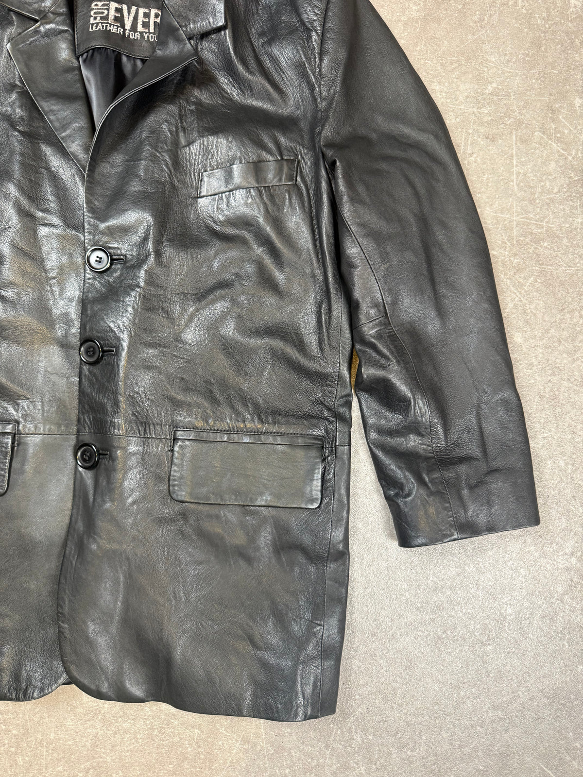 Vintage FOR EVER Herren Lederblazer Schwarz Echtleder Gr. 48 Lederjacke
