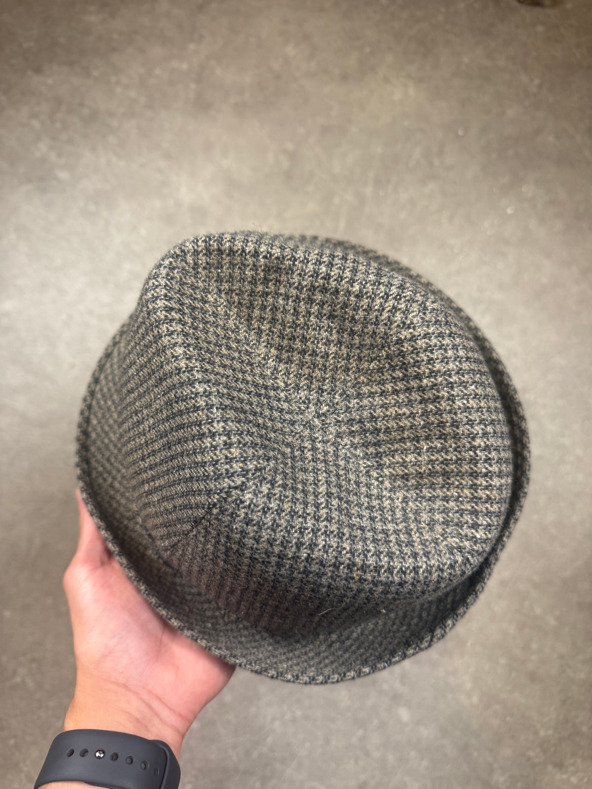 Vintage Fedora Hut Wolle Hahnentritt Grau Schwarz – Klassischer Trilby